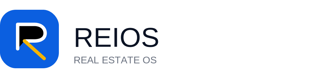 REIOS — real estate OS wordmark and logo on white.
